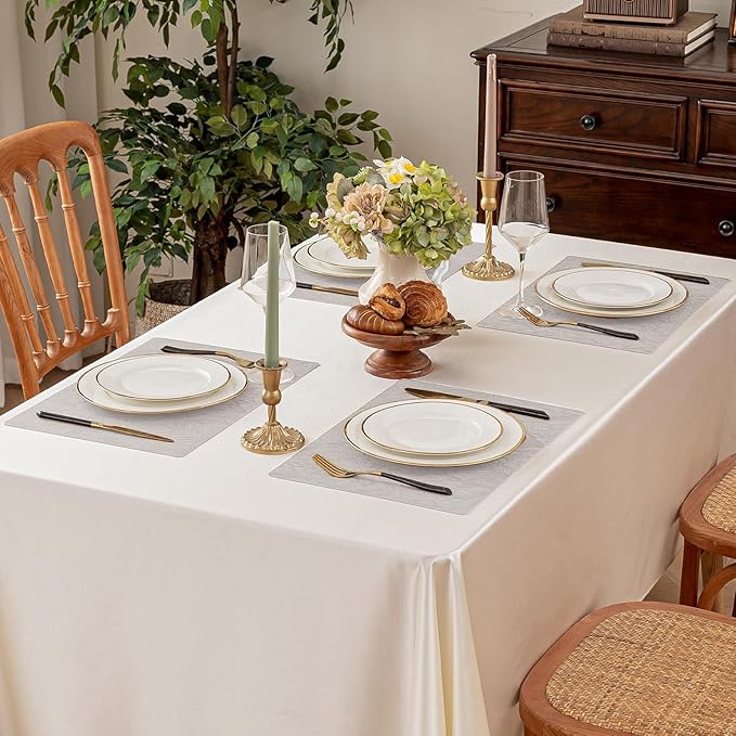 Romanstile Vinyl Placemats Set of 6-12 X 18 Inch - Heat Resistant Non-Slip Embossed Floral Place Mats 100% Waterproof Oilproof Wipeable Faux Leather Table Mats for Kitchen/Dining/Party, LightGrey