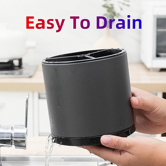 Silverware Organizer Kitchen Utensil Holder 360째Rotating For Counter Organizer Stainless Steel Storage Silverware Caddy 3 Compartment Flatware Spoon Spatula Tool Cutlery Container(Grey)