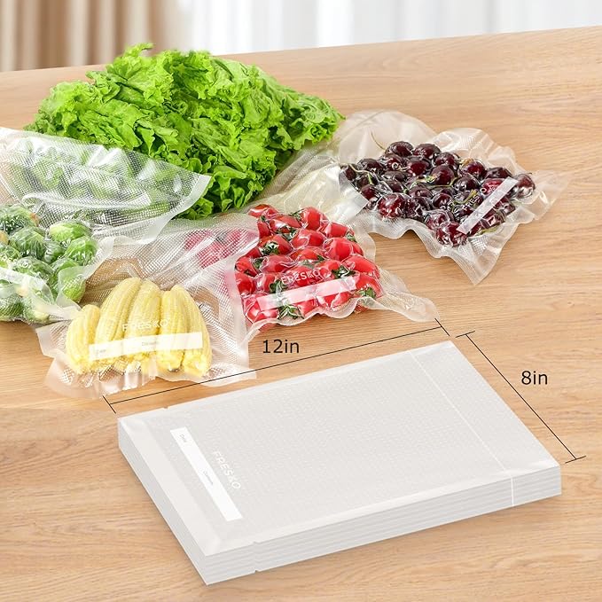 FRESKO 8"x12" Food Vacuum Sealer Bags, 120Pcs PreCut Bags for Food Vacuum Storage, Vacuum Seal Food Sealer Bags with BPA Free and Heavy Duty, Great for Sous Vide Bag Meal Prep