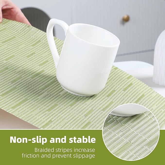 Green Placemats Set of 6 Washable Place Mats PVC Vinyl Woven Table Mats for Dining Table Durable Heat Resistant Non-Slip Size 12 x 17 Inch