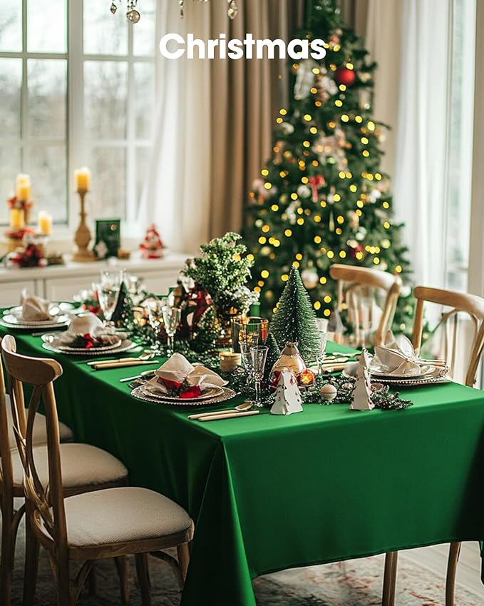Pureegg Plastic Table Cloth Disposable 12 Pack, 54 x 108 Inch Table Cloths, St Patricks Day, Christmas Decorations, Tablecloths, Rectangle, Forest, Emerald, Plastic Cover, Leakproof & Sturdy, Green
