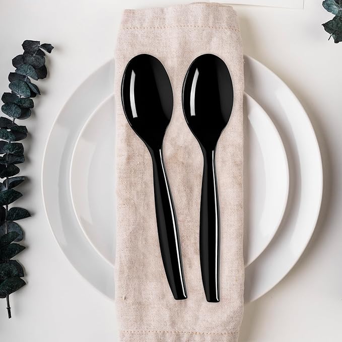 Smarty Had A Party 144 Black Disposable Plastic Serving Spoons Serving Utensils for Parties Black Plastic Spoons for Buffets