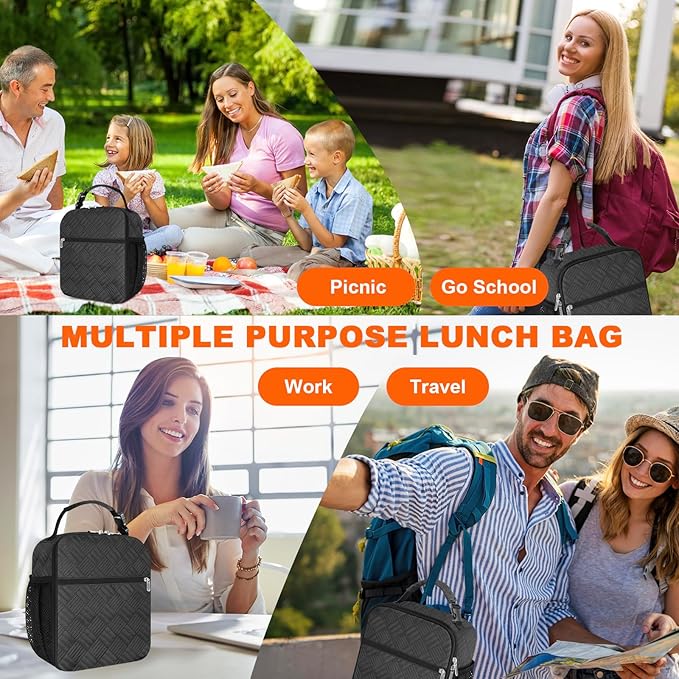 esouler Lunch Box for Men Women Adults Small Insulated lunch Tote Bag for Work Picnic Beach- Freezable Cooler Bag portable Lunch box (Gray)