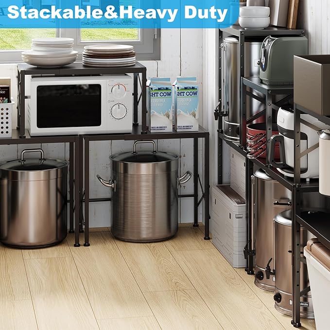 Large Expandable Kitchen Storage Shelves,110 LBS Sturdy Pantry Shelves,Heavy Duty Shelving Units for Microwave Oven,Adjustable Counter Shelf Organizer for Kitchen Cabinets Pantry Garage Warehouse