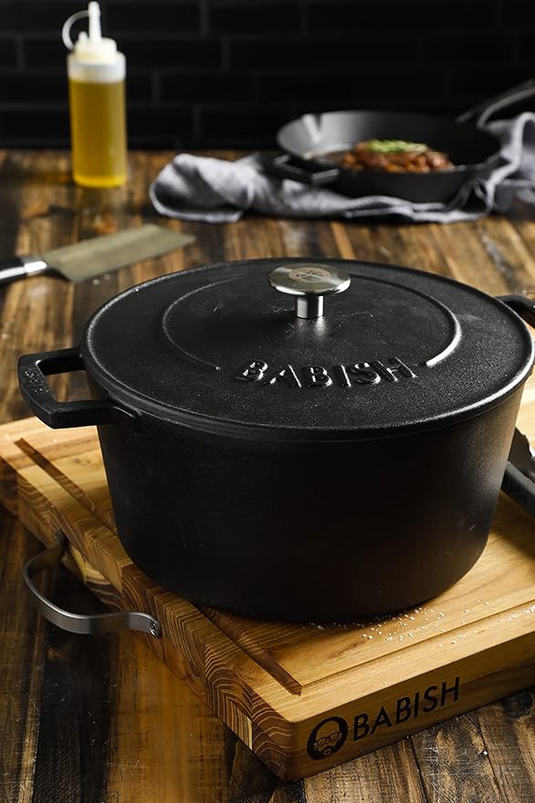Babish 6-Quart Round Enameled Cast Iron Dutch Oven with Lid ??Matte Black, Heavy-Duty Dutch Oven for Slow Cooking, Braising & Baking