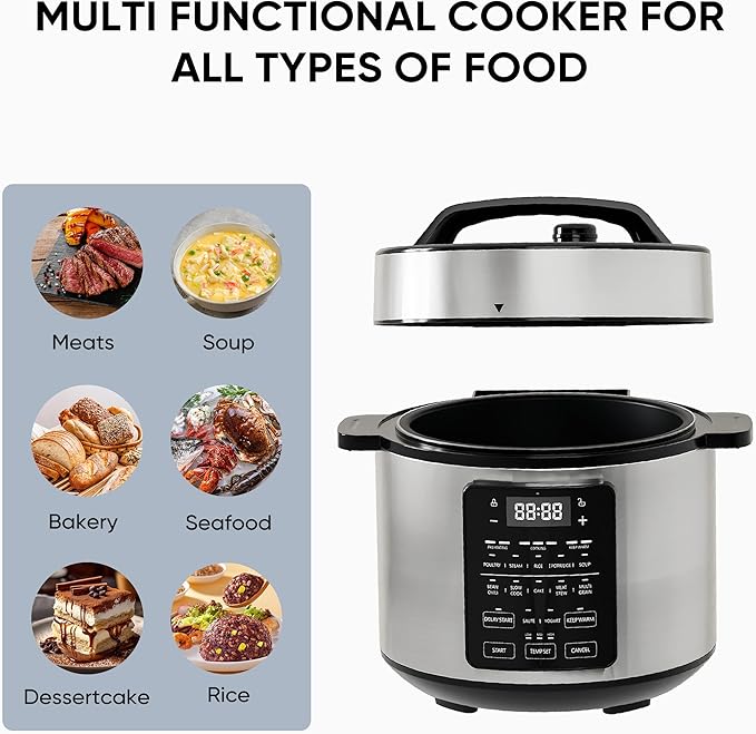 NEWBULIG 6 Quart Electric Pressure Cooker, Stainless Steel Multi Cooker Pressure, 12-in-1 Slow Cooker for Rice, Meat Stew, Porridge, Multigrain, Steam, Yogurt Maker