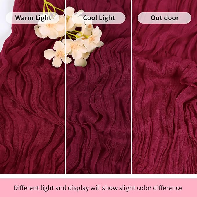 RealBox 6 Pack Burgundy Cheesecloth Table Runner 17x108 Inch Semi Sheer Boho Gauze Cheese Cloth Fabric Table Runners Table Decor for Wedding Party Baby Shower Birthday Home Decor Garden Farmhouse