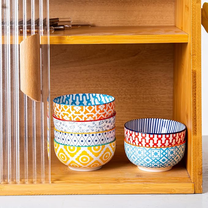 Cerkik Ceramic Dipping Bowls Set - Mini 4 Oz Dessert Bowls - Small 3.5 Inch Porcelain Bowls for Side Dishes, Snack, Yogurt, Appetizer - Microwave Dishwasher Safe - Set of 6 - Assorted Colors