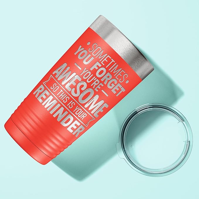 Spotted Dog Company Inspirational Tumbler, Inspirational Gifts for Men Dad Father Wife Sister Women, Birthday For Him Her, You?셱e Awesome Tumbler, Teacher Coworker Gifts 20oz Coral