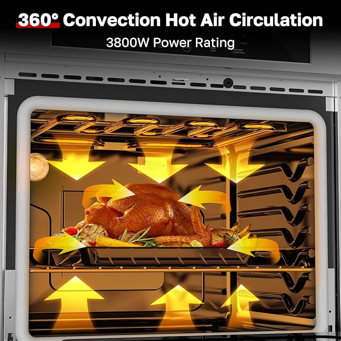30" Electric Wall Oven with Self-cleaning, CSA Certified, ThermoMate 4.8 Cu.Ft Bilt-in Wall Oven with 8 Functions, 3800W Convection Wall Ovens, Touch Control, Safety Lock, Stainless Steel