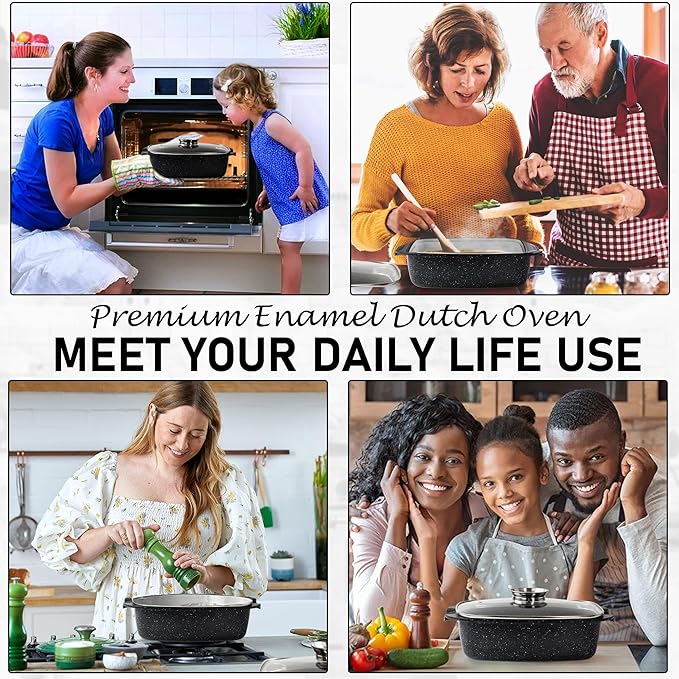 Moss & Stone 6 Quart Oval Roaster Pot with Lid, 12"x8.3" Die Cast Aluminum Chicken Roaster, Induction, Gas & Ceramic Cooktop Compatible, Hard Anodized Nonstick Roasting Pan With Lid, Oven Safe