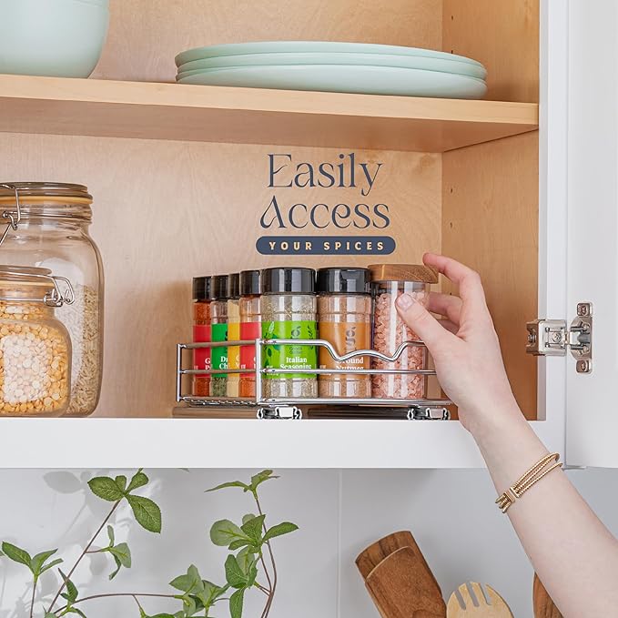 Pull Out Cabinet Organizer for Spices, Cans - Heavy Duty with Lifetime Limited Warranty- Pull Out Spice Rack- Cabinet Pull Out Shelf for Cans,Dishes, Etc, 6-1/2 "W x 10-1/2"D x 2-3/4?쒱, Chrome