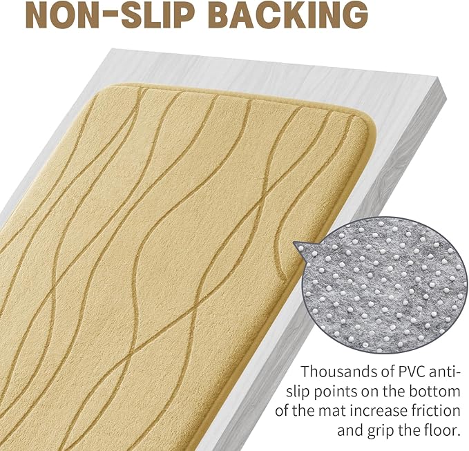 YIHOUSE Memory Foam Bathroom Rug Sets 3 Piece, Ultra Absorbent Bath Mat for Bathroom - Non-Slip Machine Washable & Dry Quickly, 3 Piece Bathroom Mat Set, Beige