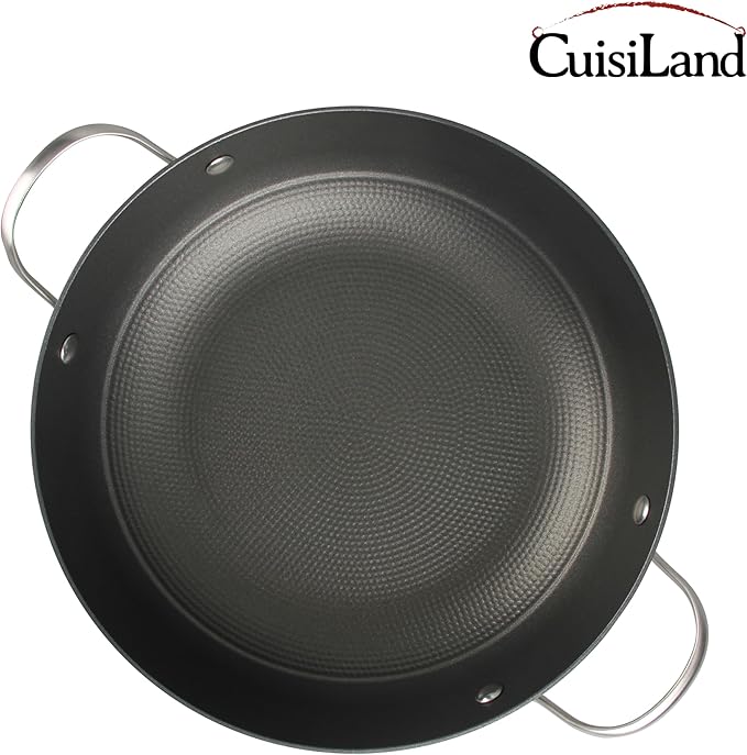 Cuisiland 11" Honeycomb Cast Iron Wok with Lid & Dual Handles ??Non-Stick Stir-Fry Pan, Stainless Steel Handles, Oven Safe, Classic Heat Retention for Steaming, Stir-Frying & Saut챕ing