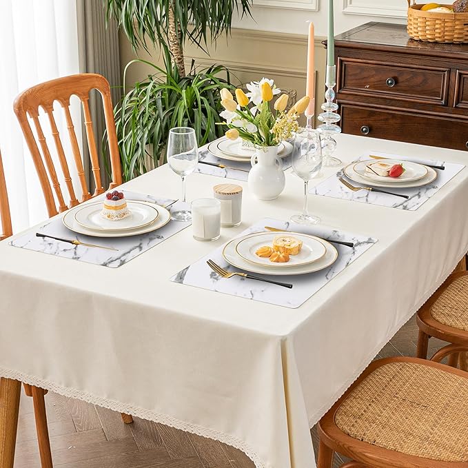 Romanstile Vinyl Placemats Set of 4-12 X 17 Inch - Heat Resistant Place Mats 100% Waterproof Oilproof Wipeable Reversible Faux Leather Table Mats for Kitchen, Dining, Party, Outdoor, Marble