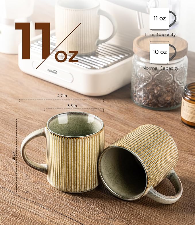 GBhome Coffee Mugs Set for 6, 11oz Coffee Cups with Handle for Man,Woman,Dad,Mom, Stoneware Mugs Sets for Coffee, Latte,Tea, Hot Cocoa, Milk, Dishwasher&Microwave Safe, Desert Sage