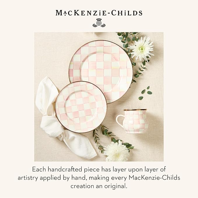 MACKENZIE-CHILDS Enamel Dinner Plate, Decorative Dinnerware Plate, 10 Inches, Set of 1, Pink-and-White Rosy Check