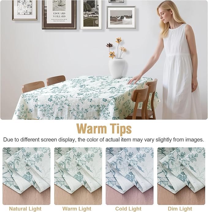 H.VERSAILTEX Linen Table Cloths Floral Printed Tablecloth Spill-Proof Waterproof Table Cover for Dining Buffet Feature Soft and Thick Fabric Wrinkle Free, 60 x 104 Inch, Retro Floral - Sage