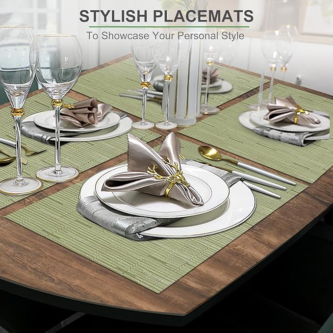 BETEAM Placemats Set of 4, Woven Vinyl Placemat for Dining Table Washable Wipeable Kitchen Place Mats Durable Indoor Outdoor Table Mats