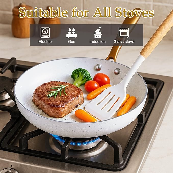 18PCS Nonstick Pots and Pans Set, Ceramic Cookware Set, Kitchen Cooking Sets, Oven/Dishwasher Safe, Space-Saving Design,Compatible with All Stovetops White