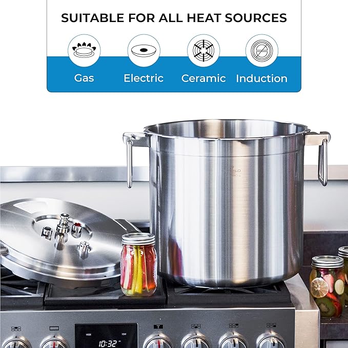 Buffalo 32 Quart Stainless Steel Pressure Cooker Extra Large Canning Pot with Lid for Commercial Use - Easy to Clean Induction Stove Top Pressure Canner, Can Cooker - SG Certificate QCP430