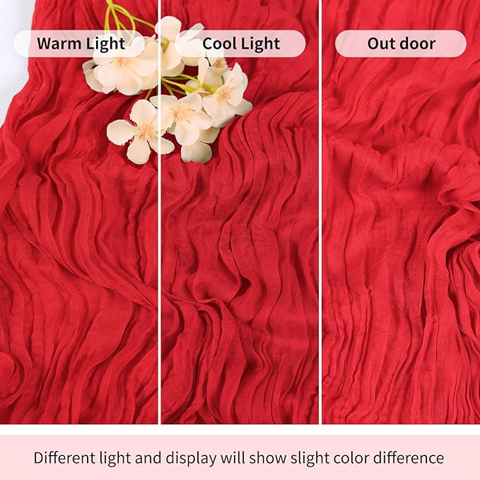 RealBox 3 Pack Red Cheesecloth Table Runner 17x108 Inch Semi Sheer Boho Gauze Cheese Cloth Fabric Table Runners Table Decor for Wedding Party Baby Shower Birthday Home Decor Garden Farmhouse