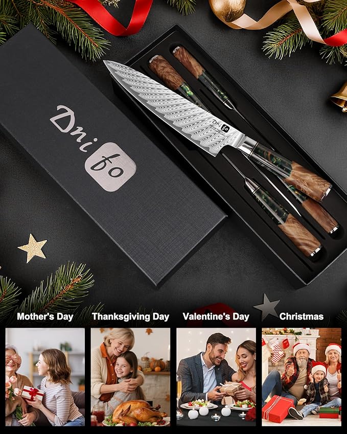 5 Pieces Damascus Knife Set, Japanese Chef Knife Set with Galaxy Pattern Resin Handle, 67-Layers Damascus Steel, Gift Box Included 5" Paring, 6" Boning, 7" Santoku, 8" Chef & 8" Bread Damascus Knives