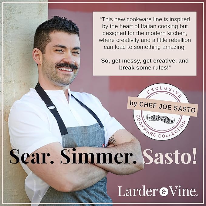 Chef Joe Sasto Enameled Cast Iron Braiser with Lid, for Slow Cooking, Roasting & Searing, Oven Safe, Induction Compatible, Easy-Clean Finish