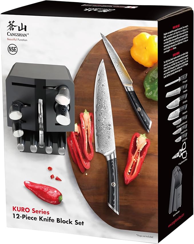 Cangshan KURO Series 12-Piece Knife Block Set, High Carbon X-7 Damascus Steel, 504340