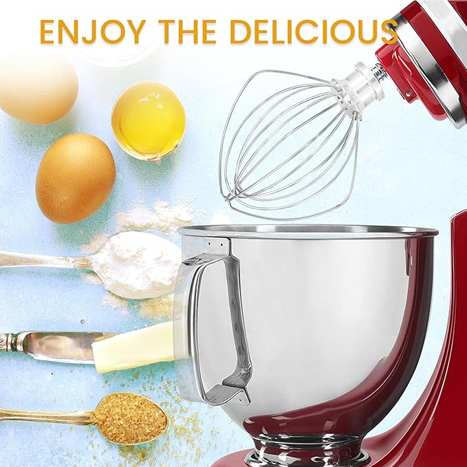 NewlyArt Whisk Attachment Fits KitchenAid, 6 Wire Whip for 4.5 5 Quart KitchenAid Tilt-Head Stand Mixer竊똊45WW Kitchen Aid Accessories and Attachments, Stainless Steel Wires + Aluminum Hub