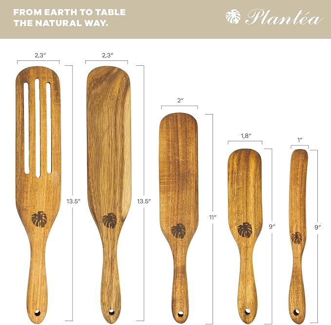 As Seen On TV, Spurtles Kitchen Tools Wooden, Plant챕a Handmade Wooden Spoons for Cooking, Heat Resistant Spurtle Set Cooking Utensil For Non-Stick Cookware, Stirring, Mixing, Whisking, Serving
