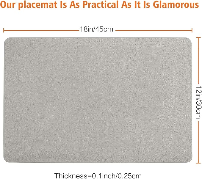 Bxzandya Vinyl Placemats Set of 4 Heat Resistant Easy Clean Non-Slip Place Mats for Dining Table Faux Leather Waterproof Stain Resistant Wipeable Washable PVC Table Mats(4, Light Gray)