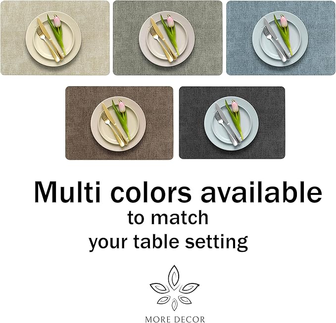 More D챕cor Faux Leather Placemats Set of 4 for Dining Table ??Waterproof, Wipeable, Washable, Stain & Heat Resistant, Non-Slip Table Mats ??12 X 17 Inch, Beige