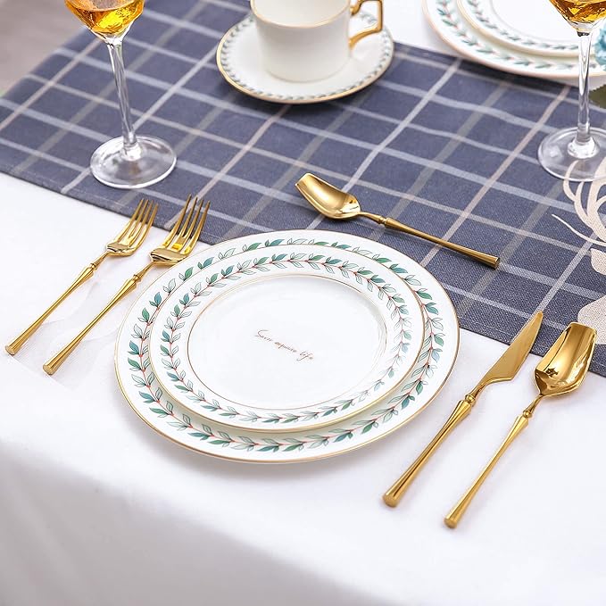 Lemeya 20-Piece Gold Silverware Set for 4,Modern 18/10 Stainless Steel Flatware Set,Unique Rustic Cutlery Utensils Set,Spoon and Fork Set for Home, Restaurant,Wedding,Mirror Polished,Dishwasher Safe