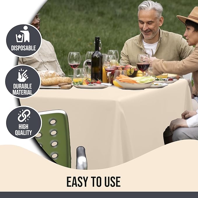 Party Solids 12-Pack Ivory Plastic Disposable Tablecloth ??Size: 60 횞 84 Inches ??Rectangle Table Cover for Parties, Picnics & Formal Events