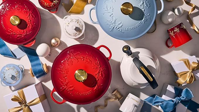 Le Creuset Enameled Cast Iron Holly Collection Traditional Chef's Oven, 4.5 qt., Coastal Blue with Gold Knob
