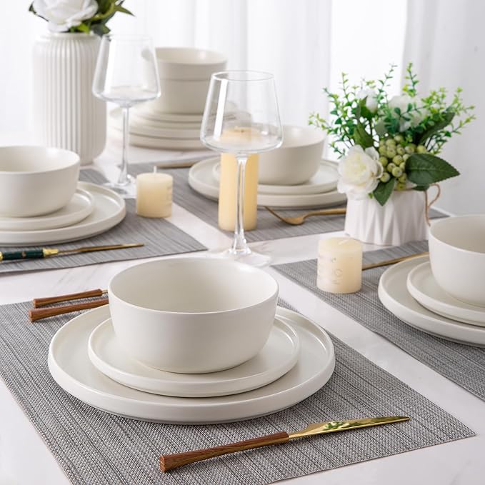 AmorArc Ceramic Dinner Salad Plates Set of 6, 8.5 Inch Reactive Matte Glaze Dish Set, Dessert,Salad, Appetizer, Small Dinner Plate,Microwave, Dishwasher Safe, Scratch Resistant-Matte White
