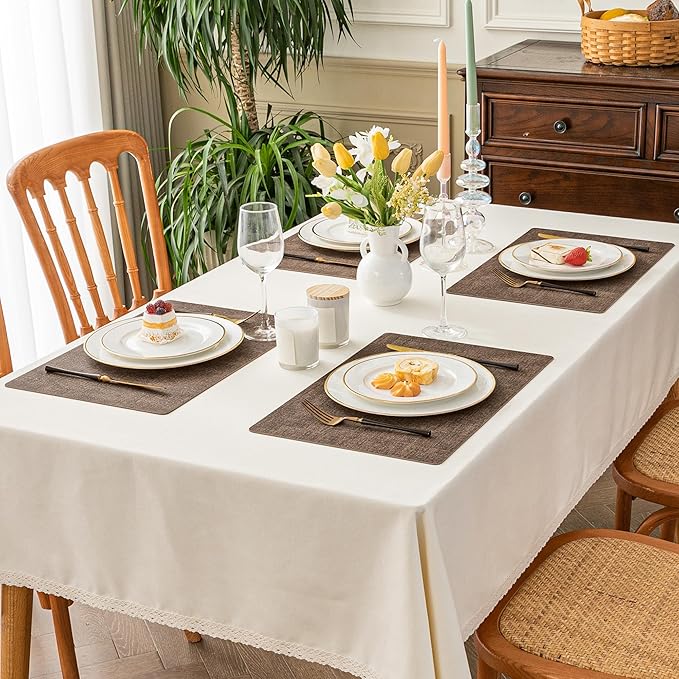 Romanstile Vinyl Placemats Set of 8-12 X 17 Inch - Heat Resistant Place Mats 100% Waterproof Oilproof Wipeable Reversible Faux Leather Table Mats for Kitchen, Dining, Party, Outdoor, Brown