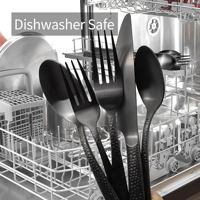 Matte Black Hammered Flatware Set Stainless Steel Silverware Set 20 Pieces Cutlery Set for Home Kitchen Restaurant Hotel Housewarming Wedding Gift Service for 4