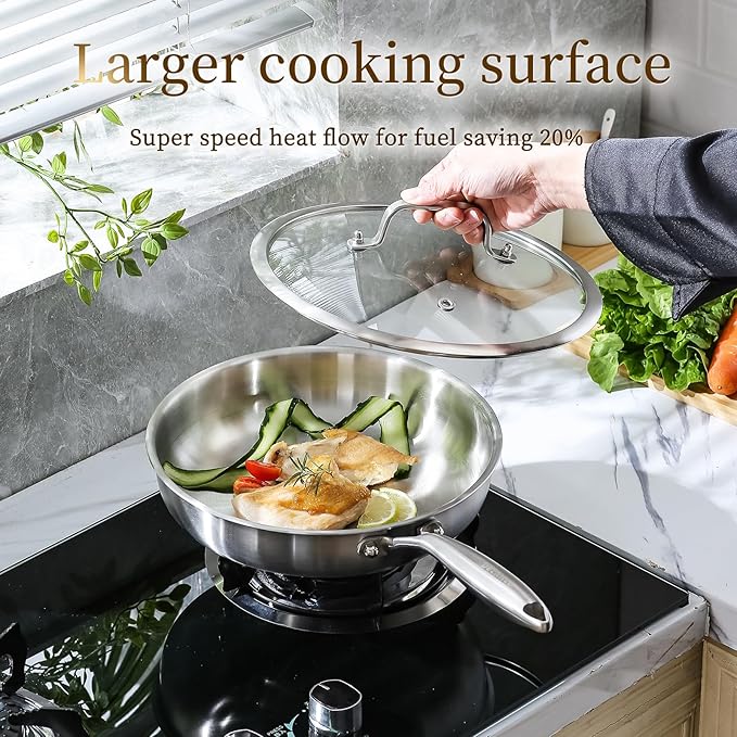 DELARLO Tri-Ply Stainless Steel Pan Set, 9" & 11",Compatible with All Cooktops Up to 600?? Stainless Steel Frying Pan Set, Durable, Fast Even Heat, Cooking Pans, Kitchen Cookware Set, Skillet Set of 2