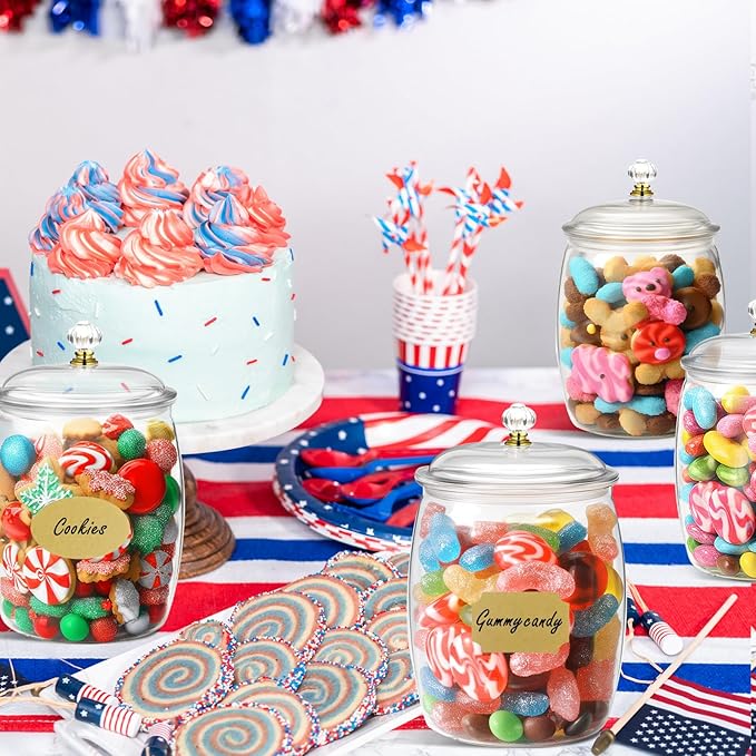 6 Pcs Candy Jars with Lids,Plastic Cookie Storage Jar Airtight Food Storage Containers Includes 6 Spoons + Label Stickers & Pen, 2.2L Clear Apothecary Jars for Kitchen Counter