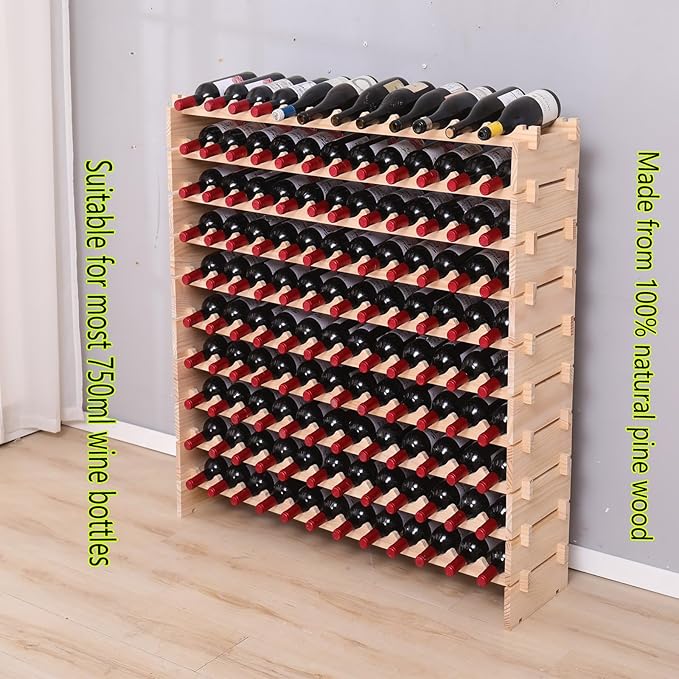 Wine Rack freestanding Floor Cabinet 144bottle Wood Stackable Storage Modular Wine Holder Display Shelves 