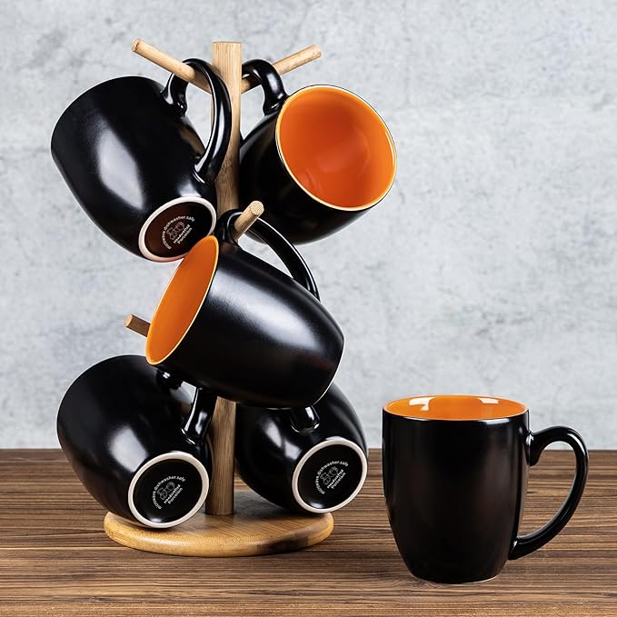 GBhome 12oz Coffee Mugs Set of 6, Large Ceramic Coffee Mugs for Man, Woman, Dad, Mom, Modern Coffee Mugs Set with handle for Tea/Latte/Cappuccino/Milk/Cocoa. Dishwasher&Microwave Safe,Orange