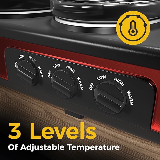 Sunvivi Triple Slow Cooker, Buffet Server & Warmer with 3 Removable Ceramic Pots, 3 Adjustable Temp Settings & 3 Metal Lid Rests, Stainless Steel, 3 * 1.5 Quarts Red