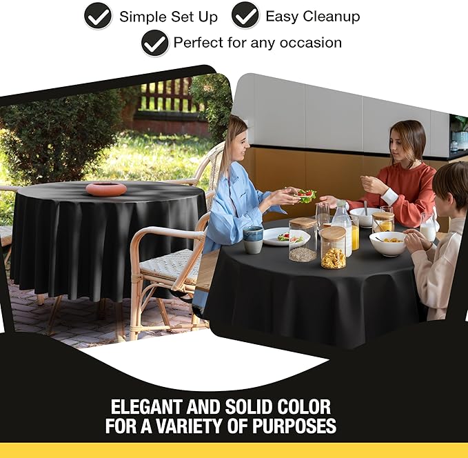 Party Solids 12-Pack Black Round Plastic Tablecloth Disposable ??Size: 70 Inches ??Round Plastic Table Cloths for Parties, Picnics & Formal Events