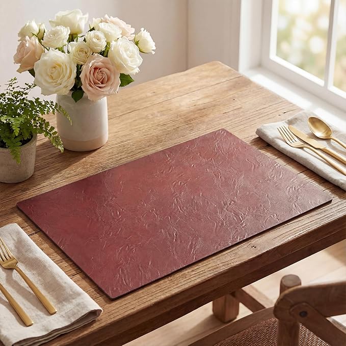 Artoid Mode Red Faux Leather Placemats Set of 4, 12x18 Inch Waterproof Wipeable Heat Resistant Place Mats, Reversible Table Mats for Christmas Kitchen Dining Decor