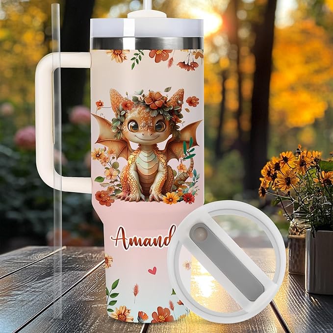 AGGLOMEKC Personalized Cute Dragon Cup - Mother's Day Birthday Gift For Animal Lovers - Just A Girl Who Loves Dragon Tumbler 40oz With Custom Name - Pet Lover Gifts For Women, Her