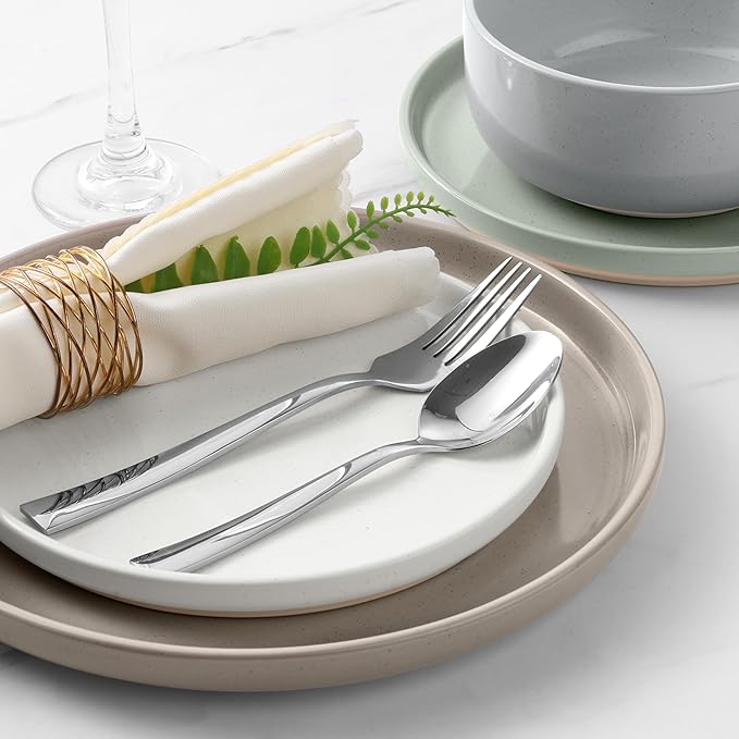 LIANYU Dinnerware Plates and Bowls Set for 8, 24PCS Speckled Dinnerware Set for Soup, Salad, Food Grade Clay Stoneware Dishes, Scratch Resistant, Stackable Design, Assorted Colors