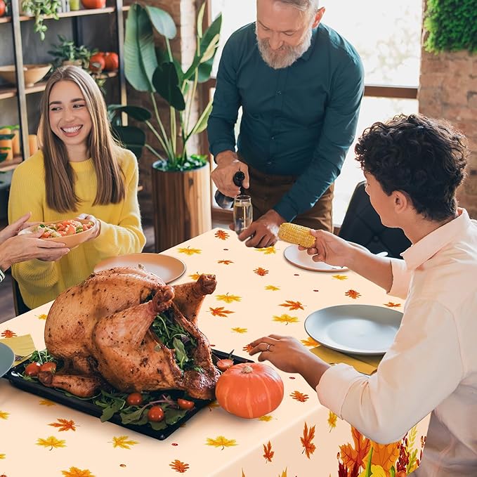 QZYL 2 Pack Thanksgiving Tablecloths, 54" x 108" Friendsgiving Plastic Tablecloth, Rectangle Disposable Tablecover Pumpkin Tablecloth, Thanksgiving Decorations Fall Table Decor Party Supplies