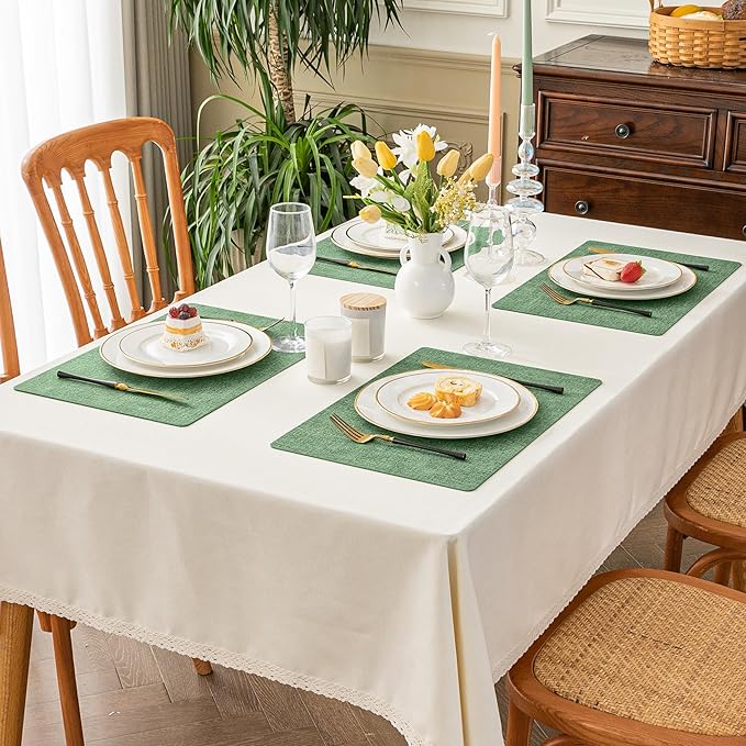 Romanstile Vinyl Placemats Set of 4-12 X 17 Inch - Heat Resistant Place Mats 100% Waterproof Oilproof Wipeable Reversible Faux Leather Table Mats for Kitchen, Dining, Party, Outdoor, Dark Green